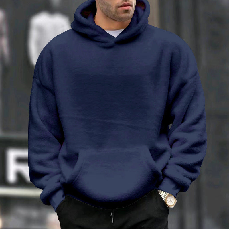 Double-sided Velvet Hooded Sweater Men's Plush Sweatshirt With Pockets